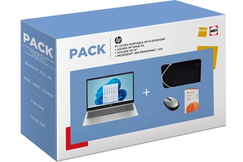 HP - PACK LAPTOP 14-EP0013NF 14" FHD INTEL CORE I3 N305 RAM 8 GO DDR4 512 GO SSD INTEL + Souris Bluetooth argent vif HP 240 + Housse de protection réversible + MICROSOFT 365 PERSO 1 an