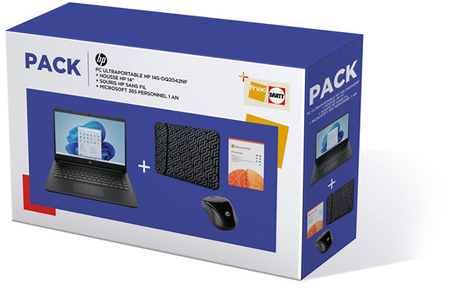 PC portable Hp Pack HP Laptop 14s-dq2042nf + housse réversible + souris sans fil + Office 365 personnel 1 an