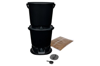 Skaza - Lot de 2 bokashi composteurs Essential 15,3L+1kg de Brain+1 base-Noir