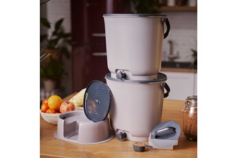 Skaza - Lot de 2 bokashi composteurs Essential 15,3L+1kg de Brain+1 base-Gris