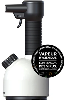 Défroisse et purifie vêtements et objets en un passage / Temps de chauffe : 2,5min / Pression de la vapeur 3,9 bar / Compact et léger