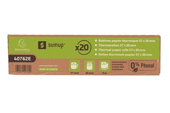 Bobine thermique pour SUMUP 55g 57x30mm-9m sans phenol et sans plastique - boite de 20 bobines