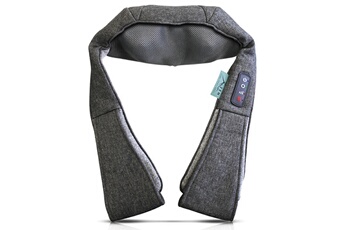 Masseur de cou pour la maison ou les voyages / Massage par vibrations avec intensités réglables / Tour de cou à mémoire de forme - Tissu doux / Fonctionne sur piles - Piles et pochette de rangement fournies