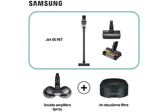 Fonction : sol, surfaces / Autonomie jusqu'à 60 min - Puissance jusqu'à 210 aw / Capacité du réservoir : 0,8 L / Inclus: Double serpillière + 2ème filtre