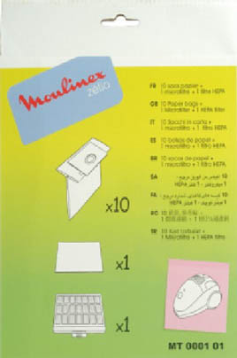 Moulinex MT000101 10 Sacs Papier + 1 Filtre Hepa H10 Aspirateur Zélio :  : Cuisine et Maison