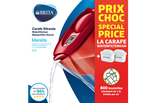 Bouteille et carafe filtrante Brita Marella rouge - 2 filtres MAXTRA+  inclus - Marella Rouge + 2 cartouches maxtra +
