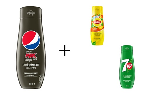Sirop et concentré Sodastream PACK 3 CONCENTRES PEPSI - 7UP - ICE TEA -  PACK 3 SIROPS P/L/7 PACK 3 CONCENTRES PEPSI - 7UP - ICE TEA