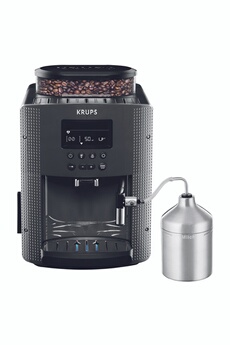 Machine à café à grains - Pression 15 bars / 3 recettes pré enregistrées de café + Boissons toutes personnalisables / Ecran LCD + Boutons / Réservoir amovible 1,7 L + buse vapeur et eau chaude + pot à lait inox + Fabriquée en France