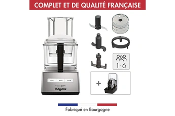 Robot multifonction - Capacité brutes 3 litres / Moteur professionnel ultra silencieux : 950 watts / Multifonction : hacher, pétrir, mixer, battre, émulsionner, trancher, râper, émincer / Inclus : accessoire BlenderMix - 4 disques - Pétrin