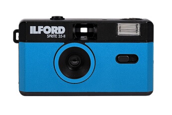 Appareil photo Argentique Ilford. Camera Sprite 35-II noir & bleu