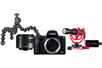 Appareil photo hybride Canon Kit pour Streaming EOS M50 Mark II + EF-M 15-45mm f/3,5-6,3 IS STM + Cable HDMI + Adaptateur Coupleur secteur + Micro Rode + Tripod + Convertisseur HDMI