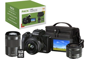 Appareil photo hybride Canon Pack EOS M50 Mark II Noir + EF-M 15-45 mm f/3.5-6.3 IS STM + EF-M 55-20
