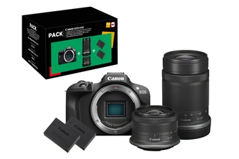 Canon - Pack Fnac Darty Appareil photo hybride Canon EOS R100 Noir + RF-S 18-45mm f/4.5-6.3 IS STM + RF-S 55-210mm f/5-7.1 IS STM + 2eme batterie + chargeur