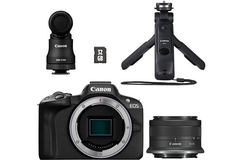 Appareil photo hybride Canon Kit Créateur EOS R50 + RF-S 18-45mm f/4.5-6.3  IS STM + Micro DM-E100 + Trépied/Télécommande HG-100TBR - EOS R50 Noir +  RF-S 18-45mm f/4.5-6.3 IS STM + Micro +