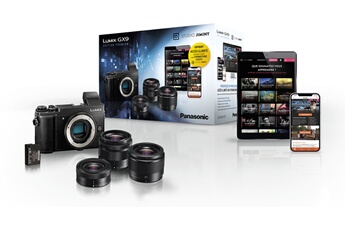 Appareil photo hybride Panasonic Pack Lumix Gx9 noir + G Vario 12-32mm f/3,5-5,6 + G Vario 35-100mm f/4-5,6 + G 25mm f/1.7 + Abonnement aux formations Photo Jiminy + 2ème Batterie