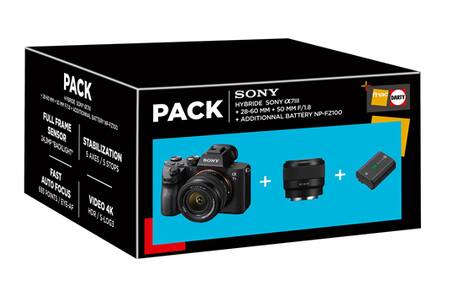 Appareil photo hybride Sony PACK A7 III + FE 28-60mm + FE 50mm F/1,8 + 2ème Batterie
