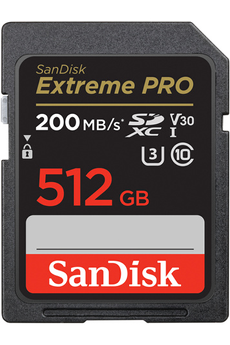 Carte mémoire SDXC de 512 GO / Jusqu'à 200 Mo/s en lecture / Compatible avec le Sandisk Professional PRO-READER SD et microSD pour profiter de vitesse pouvant aller jusqu'à 200Mo/sCarte mémoire SDXC de 512 GO / Jusqu'à 200 Mo/s en lecture / Compatible avec le Sandisk Professional PRO-READER SD et microSD pour profiter de vitesse pouvant aller jusqu'à 200Mo/s