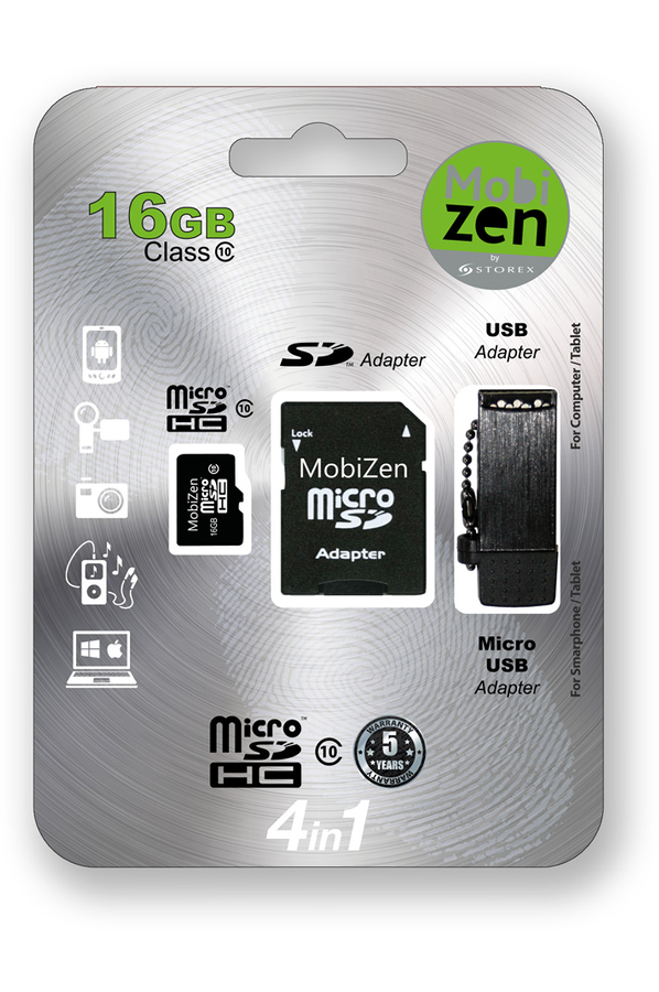 Carte micro SD Mobizen MICRO SD 4EN1 16GB + ADAPTATEURS  MICRO SD 4EN1 16GB + ADAPTATEURS SD 