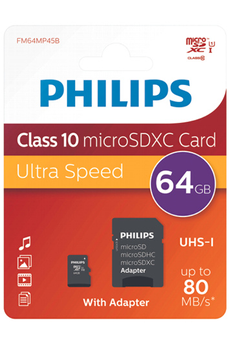 Carte mémoire micro SD Philips CARTE MICRO SD 64GB UHS 1