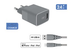 DLH CHARGEUR SECTEUR 2 PORTS USB 12W AVEC CABLE APPLE LIGHTNING POUR IPHONE  ET IPAD sur