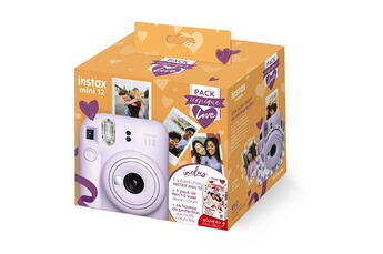 Appareil photo instantané Fujifilm Pack Iconique Love instax Mini 12 Violet + Pack de film 10 vues + Housse