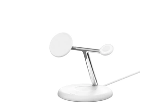 Belkin - Station de recharge aimantee 3-en-1 (telephone, Apple Watch et AirPods), 15W, magnetique et compatible Qi2 adaptateur secteur et cable de 1,5m inclus, blanc.