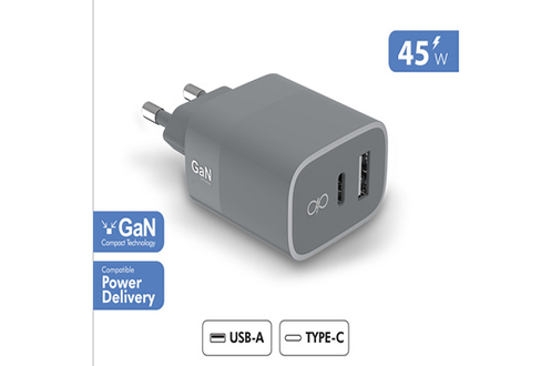 Chargeur pour téléphone mobile Force Power Chargeur secteur 45W USB A + C  Recycle Gris