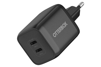OtterBox - Chargeur mural 65W GaN, 1 port USB-C -45W + 1 port USB-C 20W PowerDelivery, antichoc, charge rapide pour Smartphone, tablettes, laptop NOIR