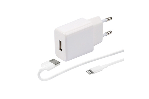 Chargeur mural blanc 1 USB 2.4A + câble Lightning - Sélection d