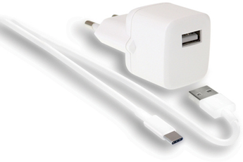 Chargeur pour téléphone mobile Wefix Chargeur secteur entrée USB-A 2.4A noir + câble USB-C Blanc