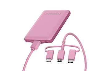 Batterie externe Otterbox Power Bank USB A & Micro usb + Cable MFI 3 connectiques 1M rose