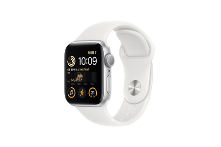 Apple watch Apple Watch SE GPS 2eme generation, boîtier alumininiumArgent 40mm Bracelet Sport Blanc