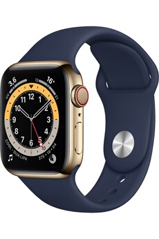 Apple Watch Series 6 GPS + Cellular 44Mm Boitier En Acier Inoxydable Or Avec Bracelet Sport Bleu Navy