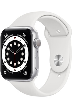 Apple Watch Series 6 (Gps, 44 Mm) Boîtier En Aluminium Argent, Bracelet Sport Blanc