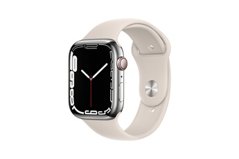 Apple watch Watch Series 7 GPS + Cellular, boîtier Acier Inoxydable Argent 45mm avec Bracelet Sport Lumière Stellaire