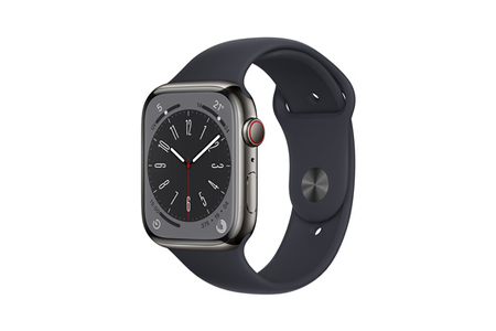 Apple watch Apple Watch Series 8 GPS+Cellular, boîtier acier inoxydable graphite 45 mm avec Bracelet Sport Minuit