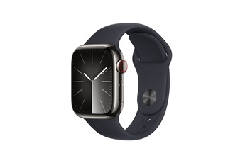 Series 9 GPS + Cellular 41mm Boîtier en Acier Inoxydable Graphite avec Bracelet Sport Midnight - S/M