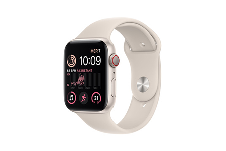 Apple watch Apple Watch SE GPS+Cellular 2eme generation, boîtier alumininium Lumiere Stellaire 44mm Bracelet Sport Lumiere Stellaire