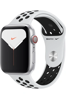 Apple Watch Nike Series 5 GPS + Cellular 44mm, Boitier Aluminium Argent avec Bracelet Sport Nike Noir/Platinium - S/M & M/L