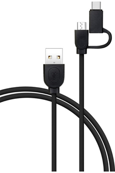 Câble téléphone portable Bbc Cable 2-en-1 USB-A&C 1,2m Noir
