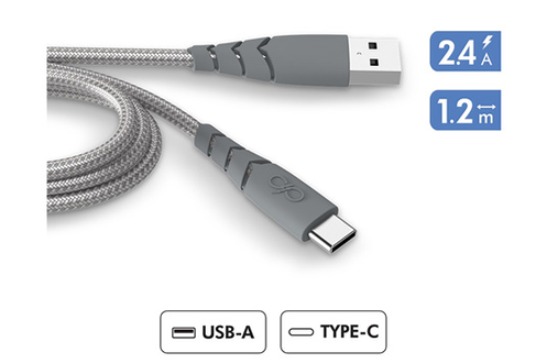 Câble renforcé USB-A/C 1.2m Gris