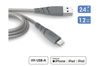 Câble téléphone portable Force Power Câble Ultra Renforcé USB-A/Lightning 1.2m Recyclé Gris