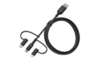 Câble téléphone portable Otterbox cable renforcé 3in1 : USBA-Micro/Lightning/USB C coloris noir Made